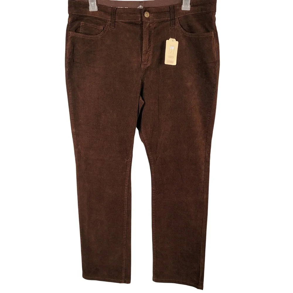 NWT St Johns Bay Womens SZ 18 Secretly Slender Straight Corduroy Brown Academia